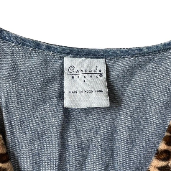 Vintage Cascade Falls Leopard Faux Fur and Denim Vest large - Picture 3 of 5